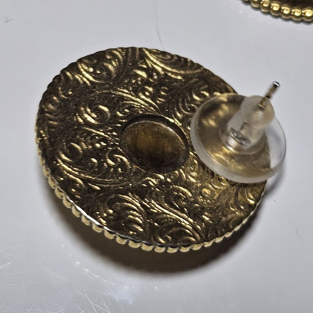 **Final Sale** Vintage 1928 Gold Tone Round Brown Tiger's Eye Earrings - Picture 7 of 12